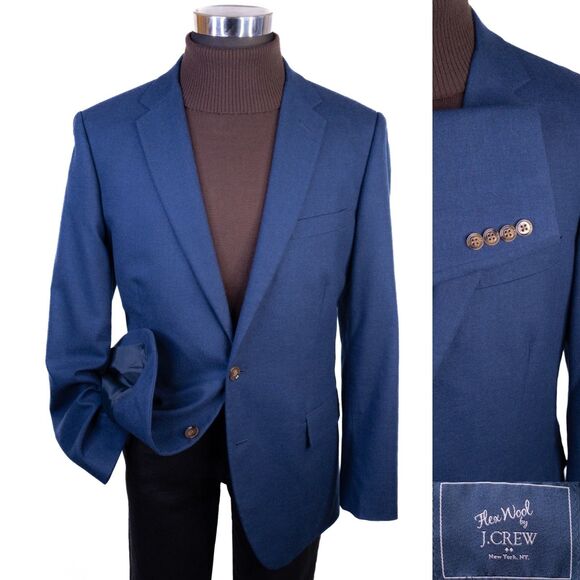 J Crew Thompson Blazer Men's 44R Navy Blue Flex Wool Cotton Sport Coat 2-Button - Picture 1 of 13